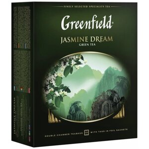 Чай GREENFIELD (Гринфилд) Jasmine Dream"Жасминовый сон"зеленый с жасмином, 100 пакетиков в конвертах по 2 г, 0586-09