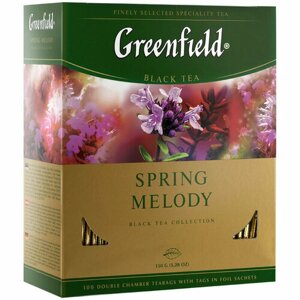 Чай Greenfield "Spring Melody", черный, с ароматом мяты, чабреца, 100 фольг. пакетиков по 1,5г, 195457