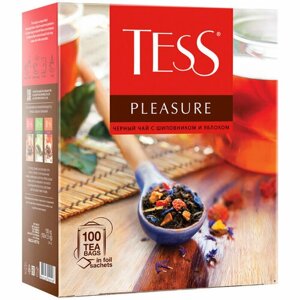 Чай Tess "Pleasure", черный, тропич. фрукты, лепестки цветов, шиповник, яблоко, 100 фольг. пакетиков по 1,5г, 260721