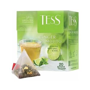 Чай TESS (Тесс) Ginger Mojito", зеленый с ароматом мяты и лайма, 20 пирамидок по 1,8 г, 0788-12 2 уп
