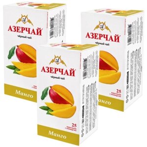 Чай в пакетиках черный Азерчай Манго, 25 пакетиков, в сашетах, 3 шт