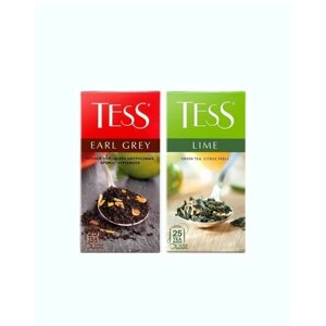 Чай в пакетиках черный/зеленый Tess Earl Grey/Lime, 2 шт по 25 пак.