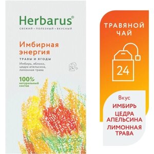 Чай в пакетиках из трав Herbarus "Имбирная Энергия", 24 пак.