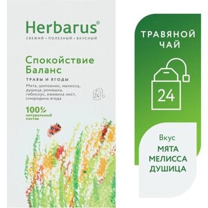 Чай в пакетиках травяной Herbarus "Спокойствие Баланс", смородина, душица, 24 пак.