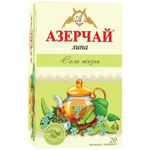 Чай в пакетиках зеленый Азерчай Сила жизни, с цветками липы, 20 шт, в сашетах
