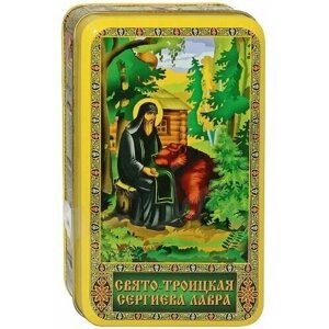 Чай в шкатулке "Сергий Радонежский и медведь"цейлонский чёрный крупнолистовой чай, ж/б, 60 г).