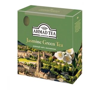 Чай зеленый Ahmad Tea, в пакетиках, жасмин, зелень, 100 пак.