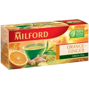 Чай зеленый Milford Orange-ginger в пакетиках, апельсин, имбирь, 20 пак.