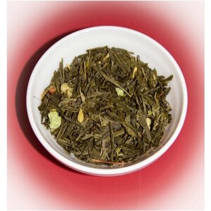Чай зеленый Райский личи De Luxe (Японский зеленый чай Сенча Шидзуока с добавлением кусочков фруктов, листа толокнянки и ягод малины) 250гр