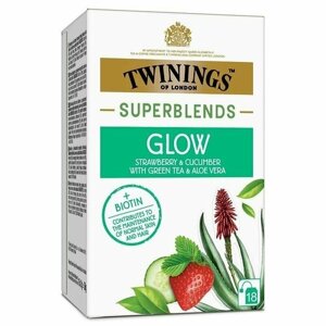 Чай зеленый Twinings Superblends Glow (биотин, клубника, огурец, алоэ вера) 18 пакетиков, 36 г (из Финляндии)