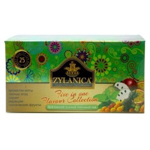 Чай зеленый Zylanica Five in one flavour collection ассорти в пакетиках, мята, маракуйя, 25 пак.