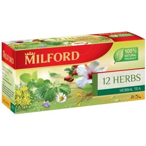 Чайный напиток травяной Milford 12 herbs в пакетиках, фенхель, малина, 20 пак.