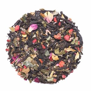 Чёрный "Клубничный барбарис", черный чай, ягодный чай, вкусный чай, клубника ягода, барбарис ягода, земляника, малина, лепестки роза 100 гр.