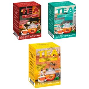 Черный крупнолистовой чай Ассам, чай с чабрецом и мятой, зеленый чай с жасмином в пакетиках для чайников и френч-прессов, ТЕА, 3 шт. 10 пак. х5гр