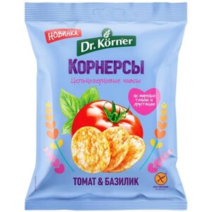 Чипсы Dr. Korner цельнозерновые кукурузно-рисовые корнерсы, базилик-томат, 50 г
