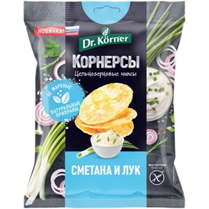 Чипсы Dr. Korner цельнозерновые кукурузно-рисовые корнерсы, лук-сметана, 50 г