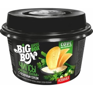 Чипсы картофельные Big Bon Сметана зелень с чесночным соусом
