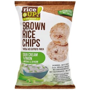 Чипсы Rice Up! цельнозерновые из воздушного бурого риса, лук-сметана, 60 г