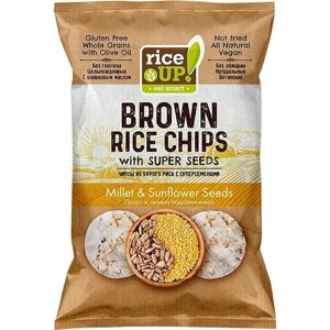 Чипсы Rice Up Цельнозерновые из воздушного бурого риса с семенами Просо 60г