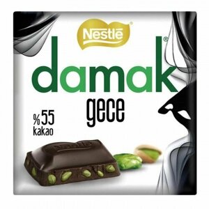 DAMAK GECE тёмный шоколад с фисташкими 60 гр (55% какао) bitter cikolata fistikli 1 упак. (6 шт.)