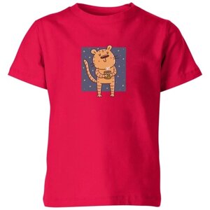 Детская футболка «Милый тигр и напиток. Кофе, какао, чай»104, темно-розовый)