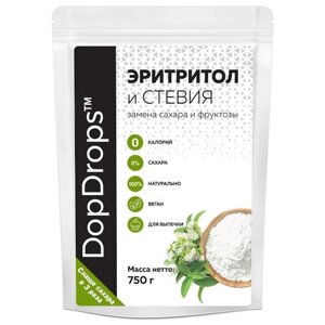 DopDrops сахарозаменитель Эритритол (Эритрит) со стевией (в 3 раза слаще сахара) порошок, 750 г, 750 мл