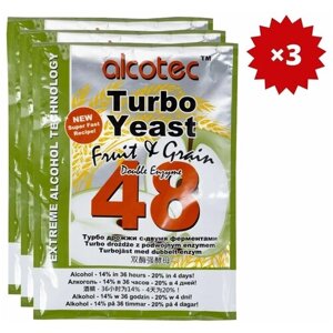 Дрожжи спиртовые Alcotec Fruit & Grain 48 Turbo для фруктовых и зерновых браг, 143 г, 3 шт.