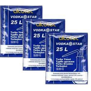 Дрожжи спиртовые Alcotec Vodka Star 25L, 3 шт. 198 гр.