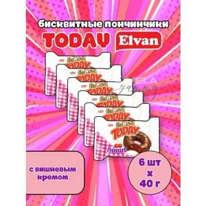 Elvan Today Donut Cherry/ Турецкие кексы с вишней / Пирожные в глазури с кремовой начинкой 6 пончиков в индивидуальных упаковках