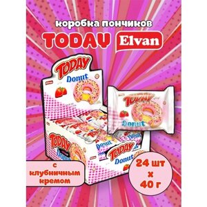 Elvan Today Donut Strawberry/ Тудэй коробка пончиков/ Кекс в глазури с клубничной начинкой кремом 24 пирожных