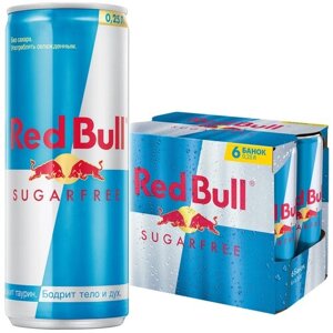 Энергетический напиток Red Bull без сахара, 0.25 л, 6 шт.
