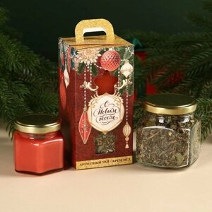 Фабрика счастья Новый год! Подарочный набор «Новый год: Ярких моментов»травяной чай 25 г, крем-мёд с малиной 120 г.