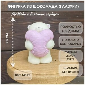 Фигурка из шоколадной глазури. Медведь с розовым сердцем.