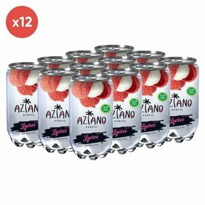 Газированный бескалорийный напиток Aziano Sparkling Lychee (Личи) , без сахара, банка 0,350 литра (350 мл. упаковка 12 штук
