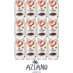 Газированный бескалорийный напиток Aziano Sparkling Lychee (Личи) , без сахара, банка 0,350 литра (350 мл. упаковка 12 штук