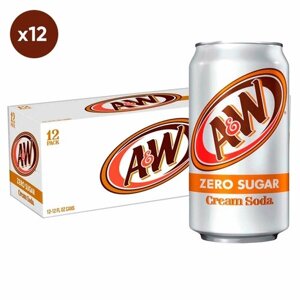 Газированный напиток A&W Cream Soda Zero со вкусом крем-сода без сахара (США), 355 мл (12 шт)