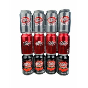 Газированный напиток Dr Pepper (4 шт classic, 4 шт cherry, 4 шт zero без сахара) 330 мл * 12 банок, Европа.