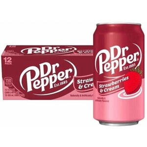 Газированный напиток Dr Pepper Strawberries & Cream со вкусом клубники и крема (США), 355 мл (12 шт)