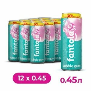 Газированный напиток Fantola "Bubble Gum " безалкогольный лимонад, 12 шт по 0,45 л, ж/б
