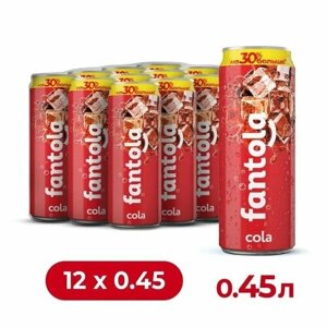 Газированный напиток Fantola "Cola"Фантола Кола), безалкогольный лимонад, 12 шт по 0,45 л, ж/б