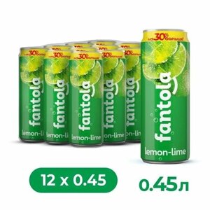 Газированный напиток Fantola "Lemon-Lime"Фантола лимон-лайм), безалкогольный лимонад, 12 шт по 0,45 л, ж/б