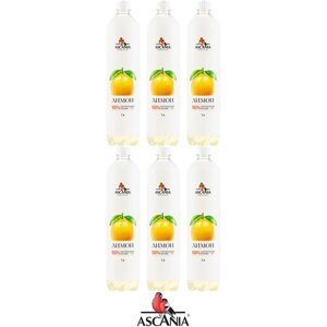 Газированный натуральный лимонад Ascania (Аскания), лимона, пластиковая бутылка 1 литр - 6 штук