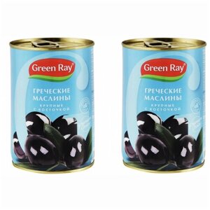Греческие маслины гигант с косточкой Green Ray, 420 гр, комплект из 2 банок