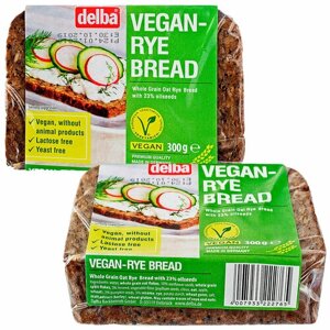 Хлеб Delba цельнозерновой вегетарианский, овсяный с семенами льна, подсолнечника и тыквы, упаковка 2 шт по 300 грамм