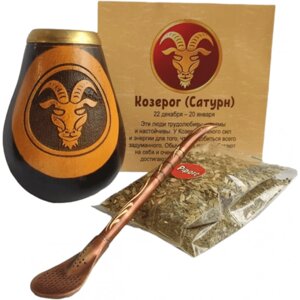 Калабас и бомбилья для чая мате по гороскопу «Козерог»полный набор, мате для оживления)