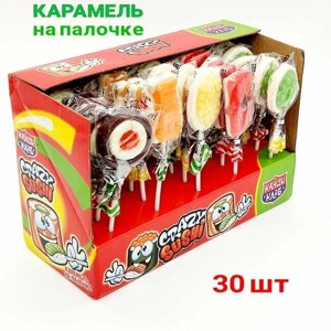 Карамель на палочке Crazy Sushi, 1 шт / 15гр, блок / 30 шт Канди Клаб ( конфеты леденцы )