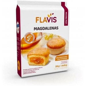 Кексы с абрикосовым джемом с низким содержанием белка Magdalenas, т. м. FLAVIS, 200 г