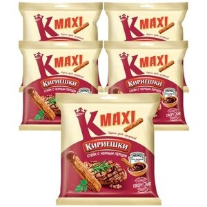 «Кириешки Maxi», сухарики со вкусом стейка с черным перцем и соусом барбекю, 5 пачек по 80 г