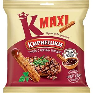 Кириешки Maxi, сухарики со вкусом стейка с черным перцем и соусом барбекю, 80 г