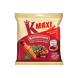 «Кириешки Maxi», сухарики со вкусом стейка с черным перцем и соусом барбекю «Calve», 75 г, 4 штуки
